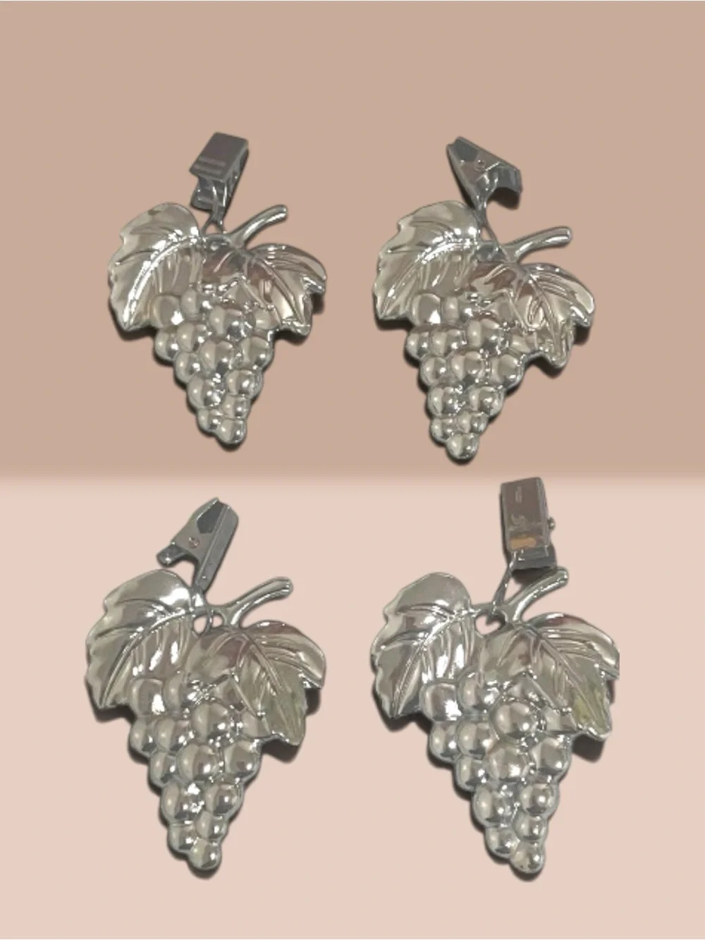 Metal Tablecloth Weights Grapes Fruit Solid Heavy Silver Color Set of 4